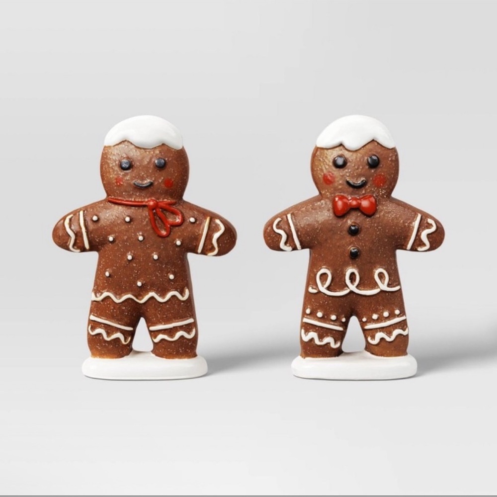 New Wondershop 2pk Christmas Ceramic Gingerbread Man Decor Figurine Set